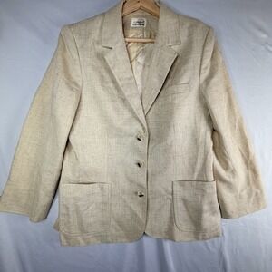 Country Suburbans Vintage Beige Textured Linen Blend Blazer Jacket Size 14